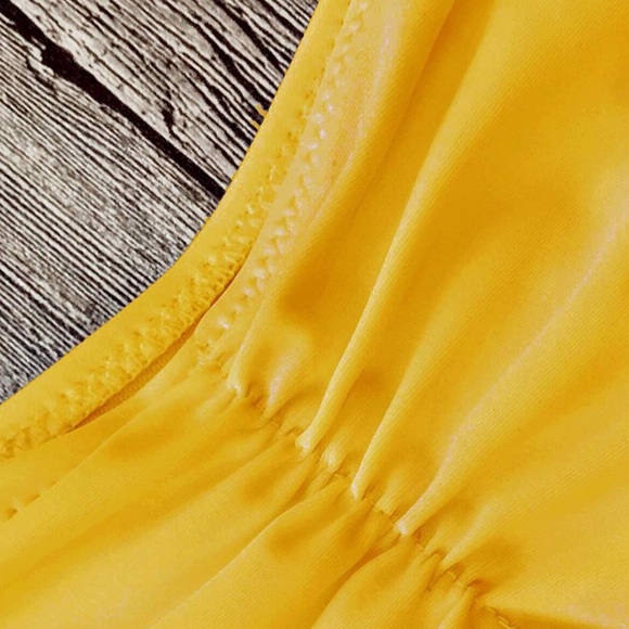 Mustard Tie Knot Front Rushed Back Swimsuit - Picture 3 of 5